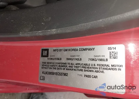 2014 Chevrolet Spark Ls Auto from USA, damaged, VIN KL8CB6S91EC537982